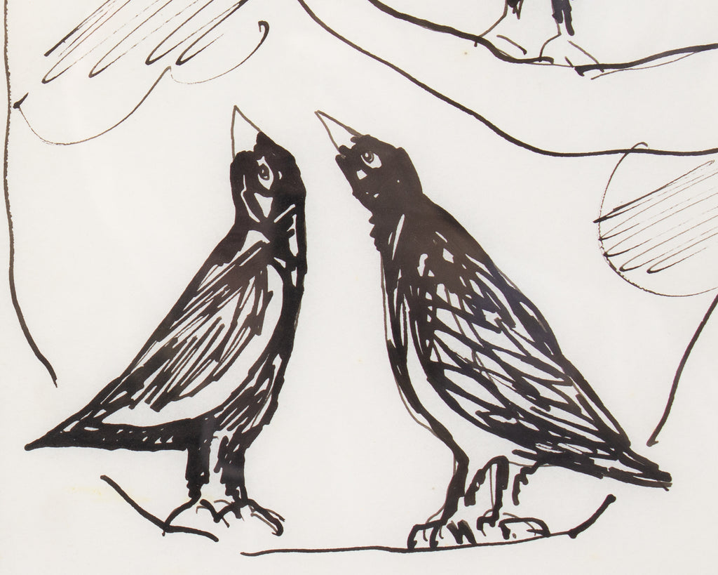 Harry Hilson 1965 Ink Drawing of Blackbirds