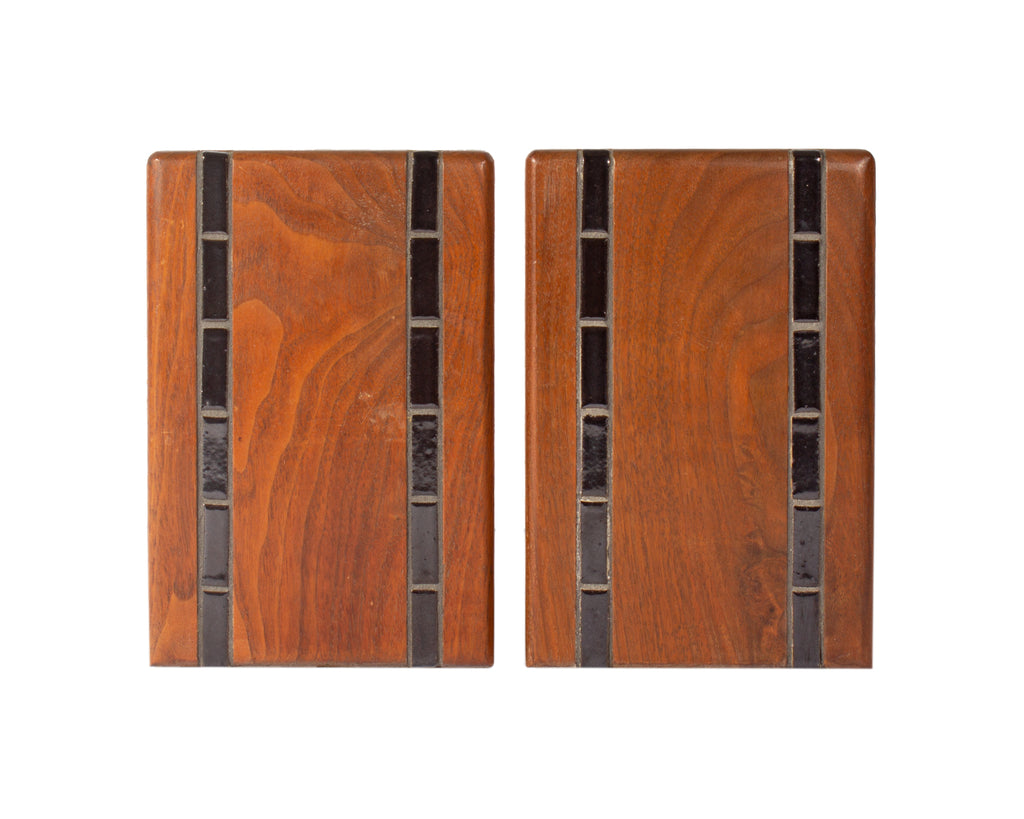 Martz Walnut and Ceramic Bookends