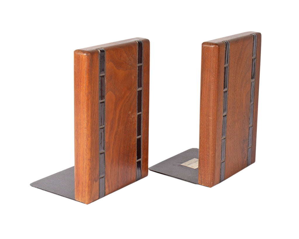 Martz Marshall Studios Walnut and Ceramic Bookends
