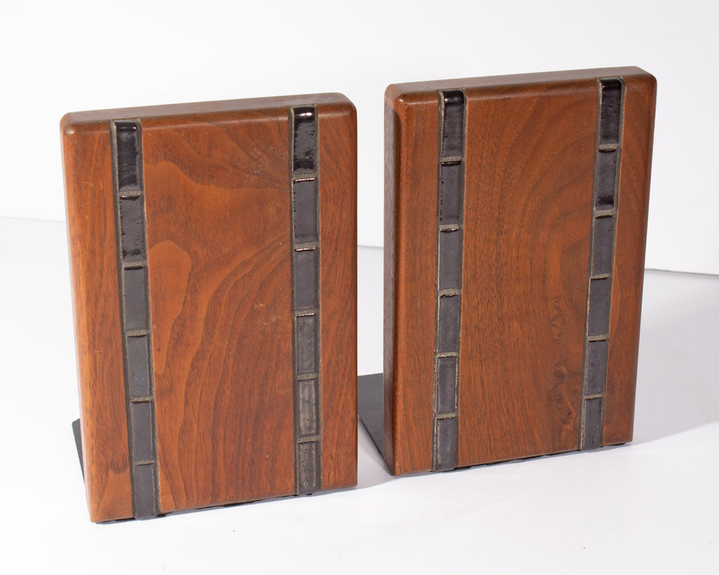 Martz Marshall Studios Walnut and Ceramic Bookends