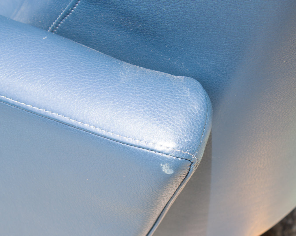 American Leather “Stratus” Blue Leather Recliner Chair and Ottoman