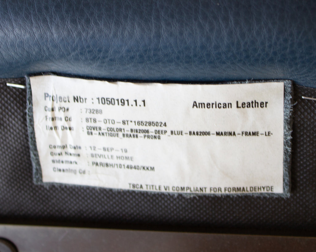American Leather “Stratus” Blue Leather Recliner Chair and Ottoman