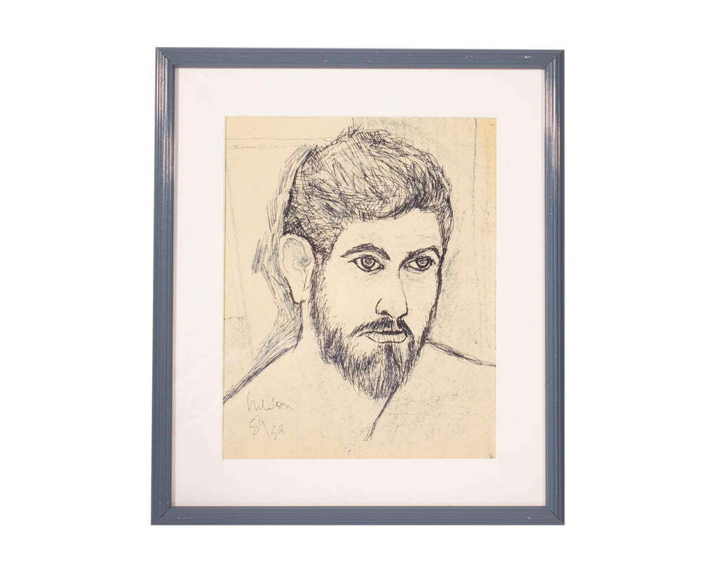 Harry Hilson 1959 Self-Portrait Ink Drawing