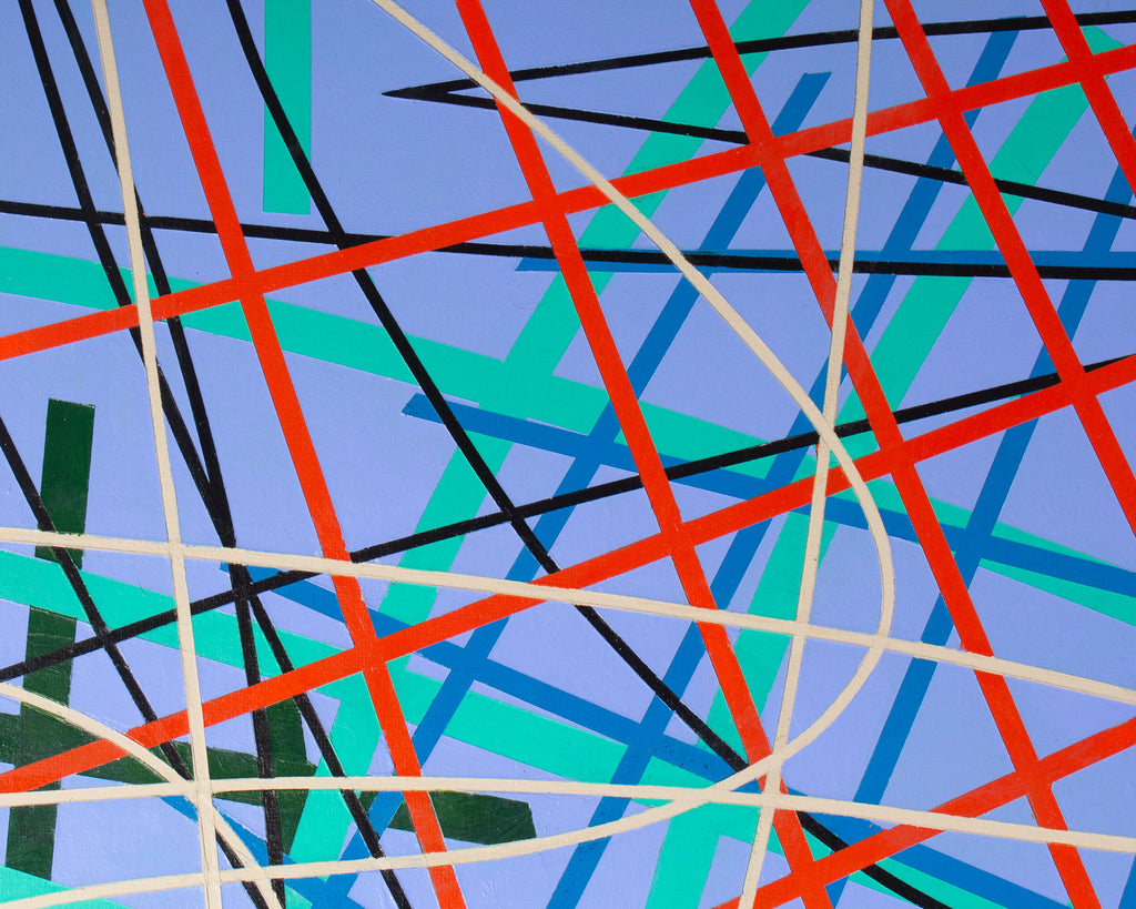 James Massena March “Linear Composition with Grids” Acrylic on Canvas Painting