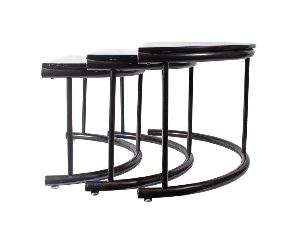 Postmodern 1980s Black Semi-Circle Nesting Tables