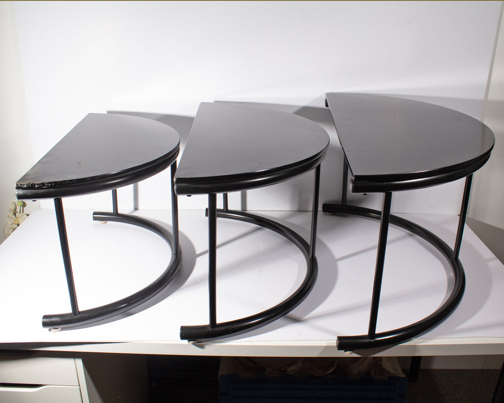 Postmodern 1980s Black Semi-Circle Nesting Tables
