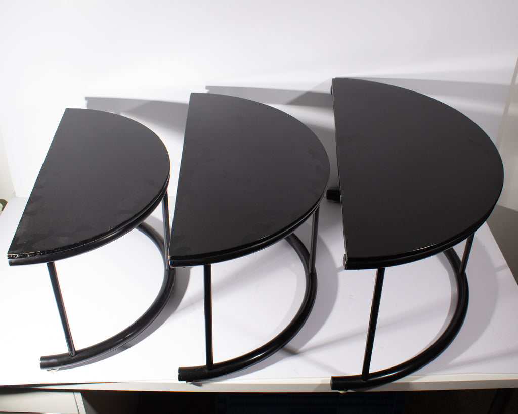 Postmodern 1980s Black Semi-Circle Nesting Tables