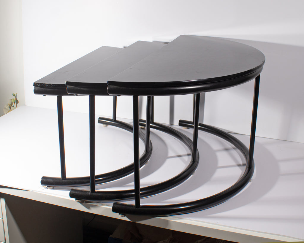 Postmodern 1980s Black Semi-Circle Nesting Tables