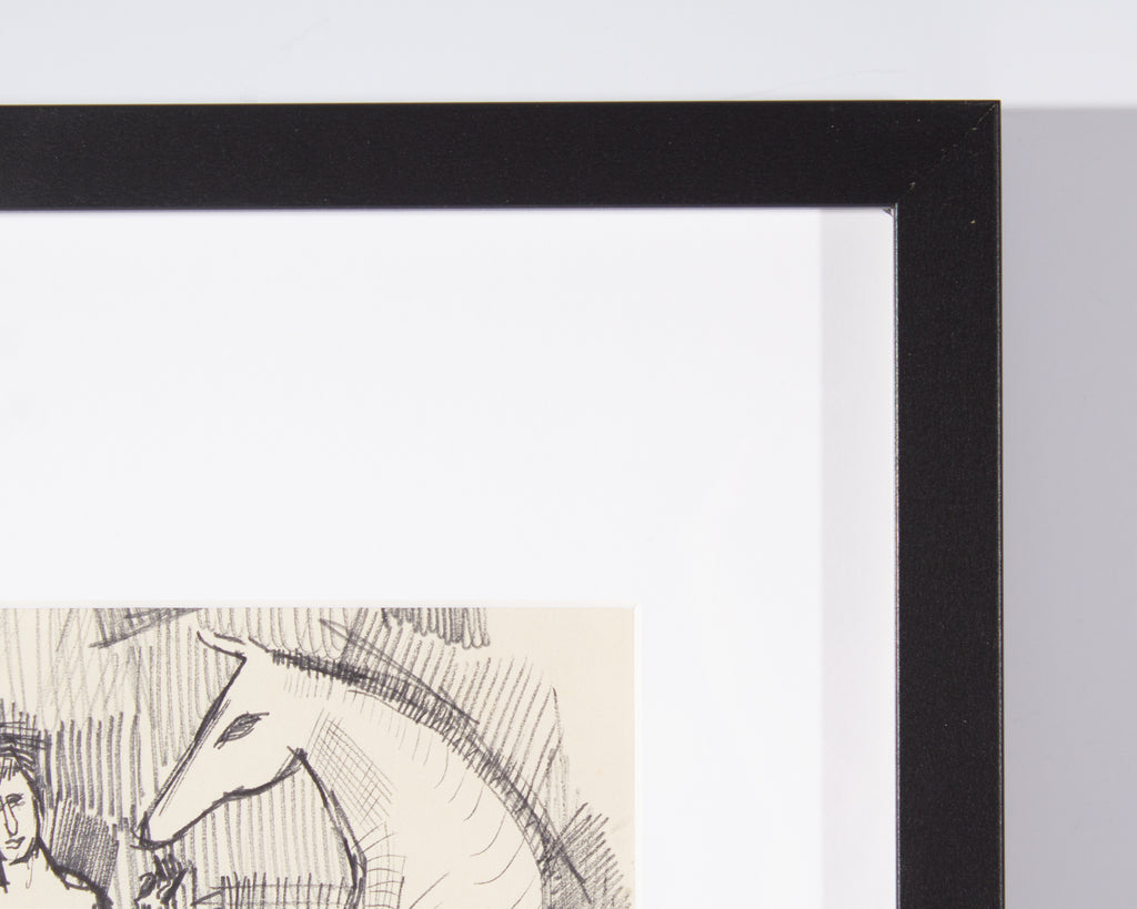 Harry Hilson 1960s Ink Drawing of a Man with Horse