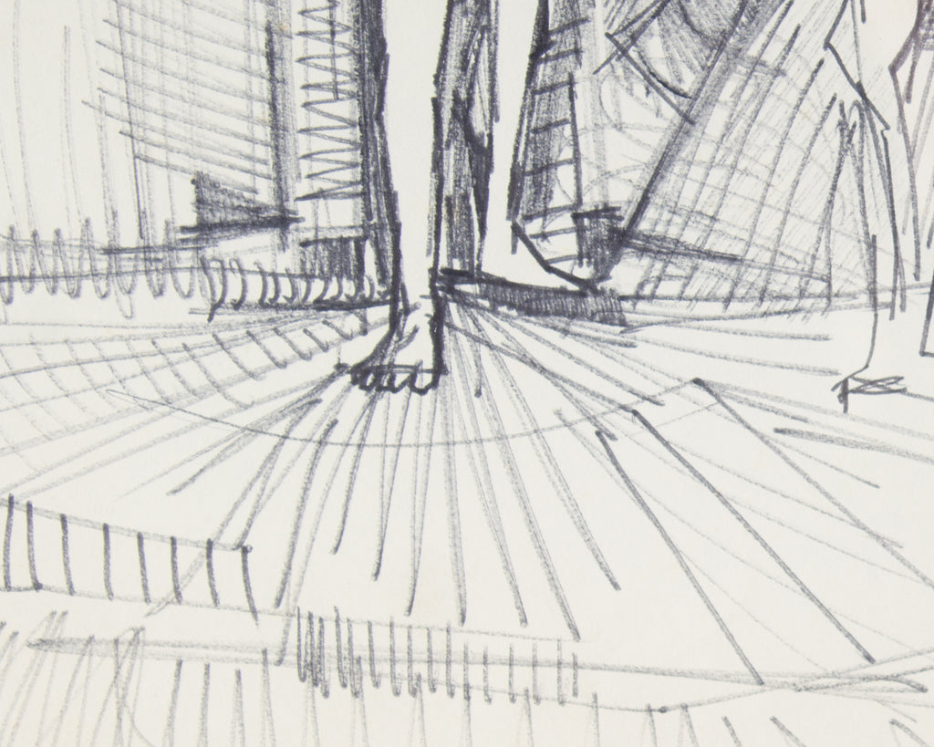 Harry Hilson 1960s Ink Drawing of a Man with Horse
