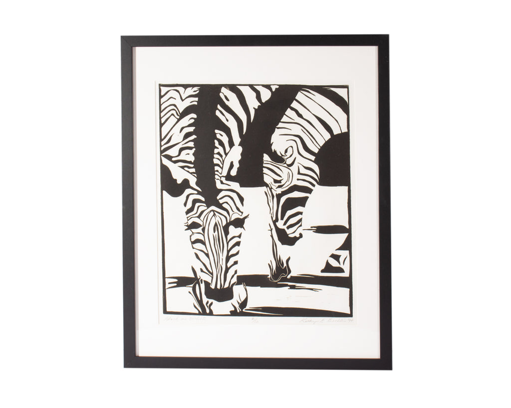 Kathryn E. Eichlin 1974 “Black on White” Relief Print of Zebras