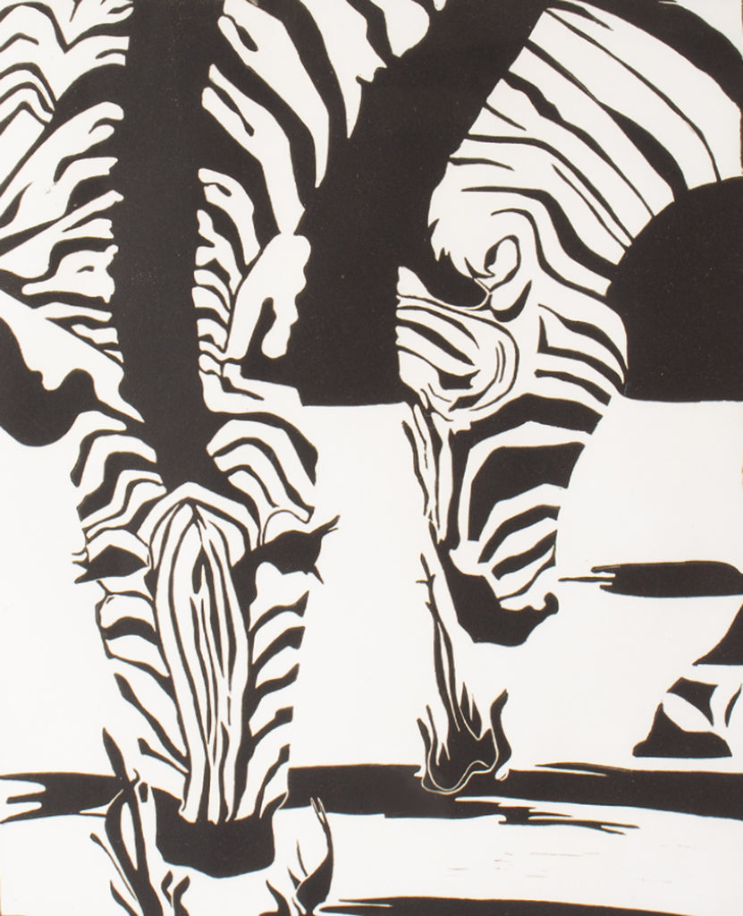 Kathryn E. Eichlin 1974 “Black on White” Relief Print of Zebras