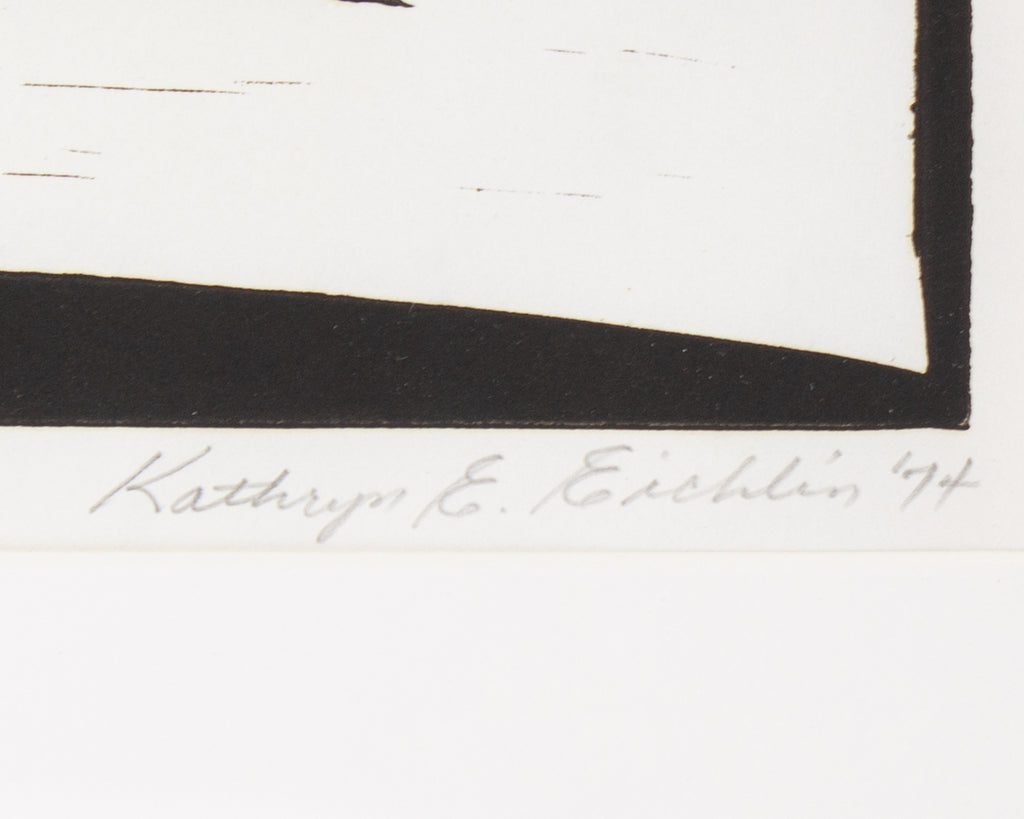 Kathryn E. Eichlin 1974 “Black on White” Relief Print of Zebras