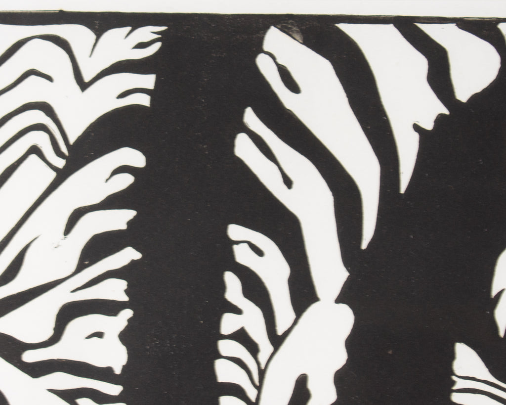 Kathryn E. Eichlin 1974 “Black on White” Relief Print of Zebras