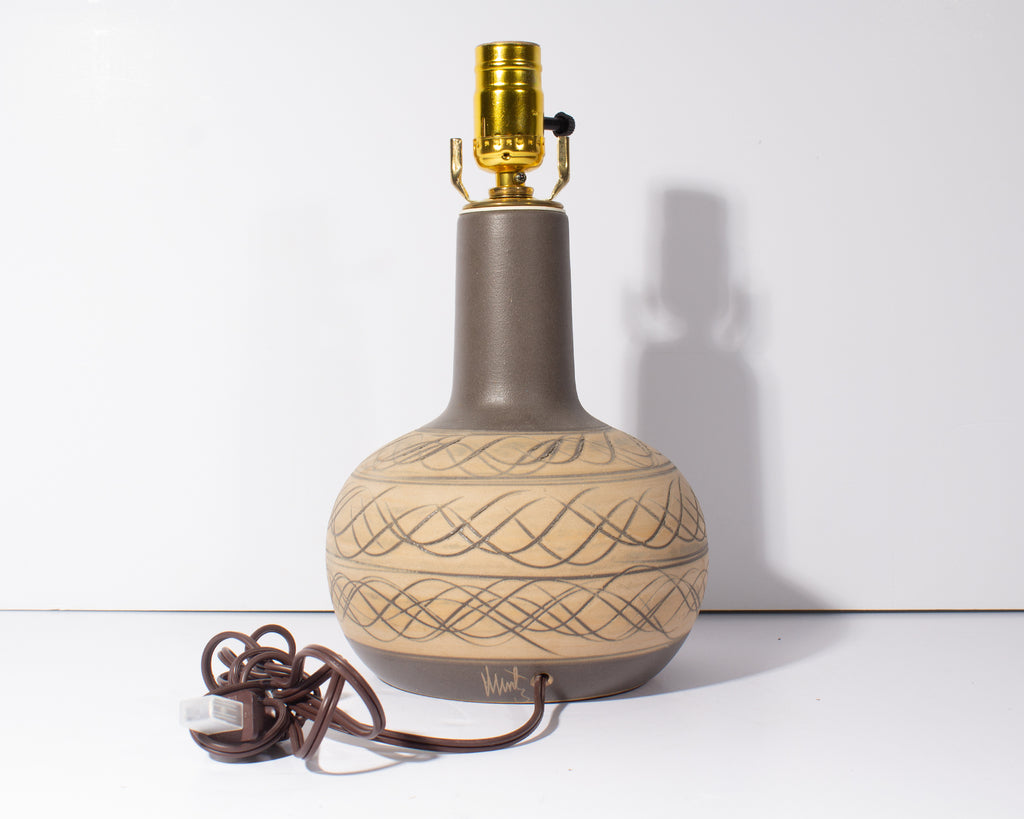Martz Marshall Studios Ceramic Table Lamp with Incised Design