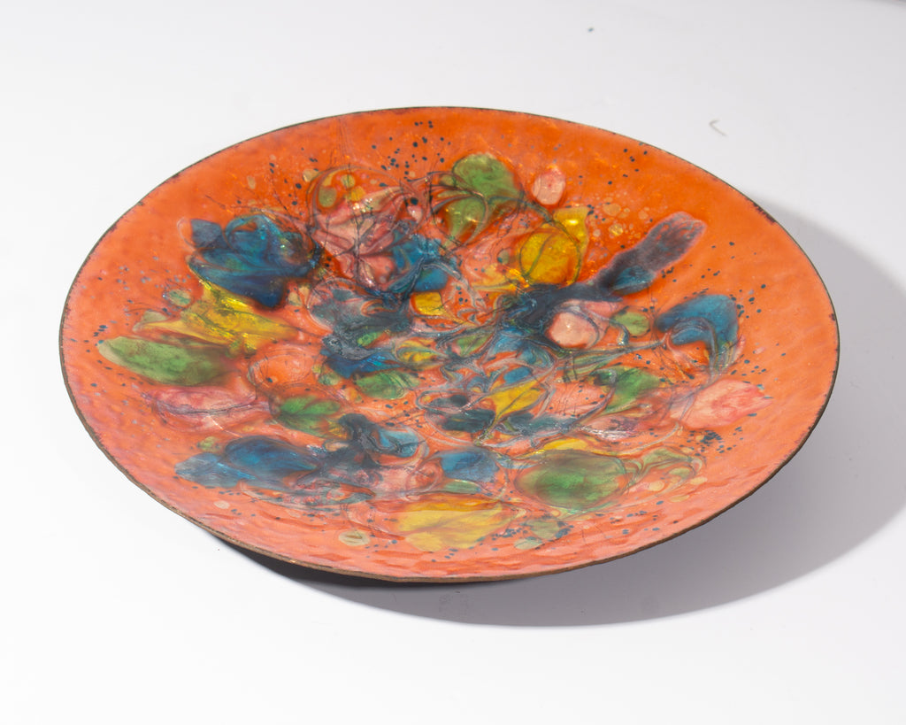 Mid-Century Orange Enamel Plate