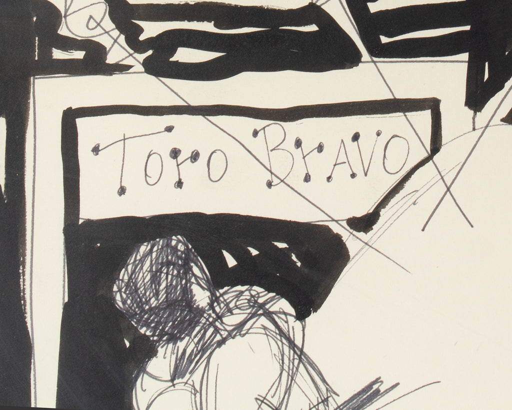 Harry Hilson “Toro Bravo” Bull Fighting Ink Drawing