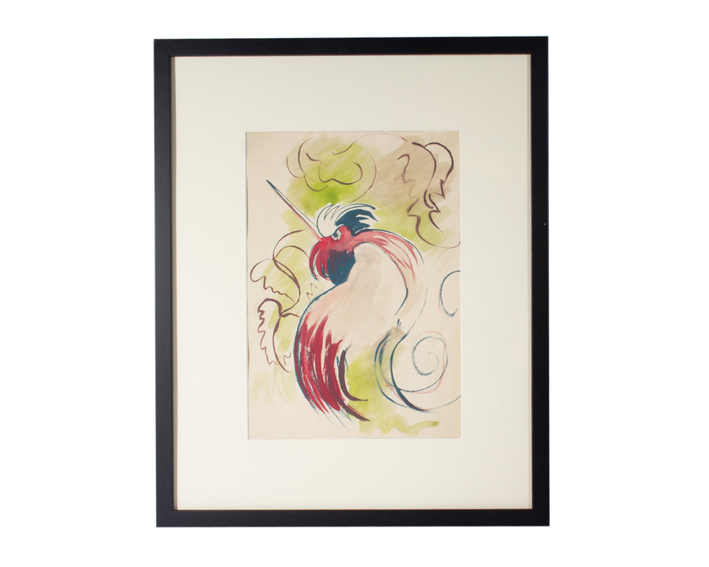 Robert C. Ray Abstract Watercolor Painting of a Rooster