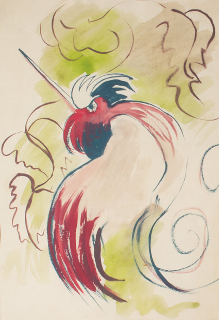 Robert C. Ray Abstract Watercolor Painting of a Rooster