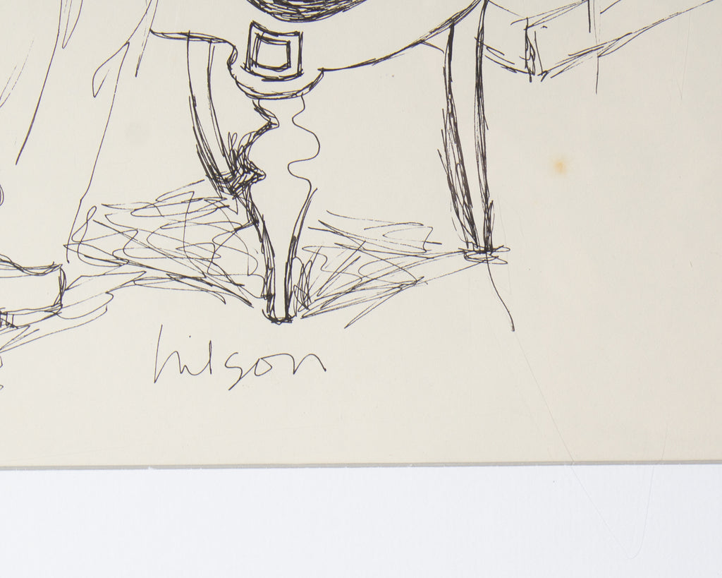 Harry Hilson 1960s Ink Portrait Drawing of Seated Man
