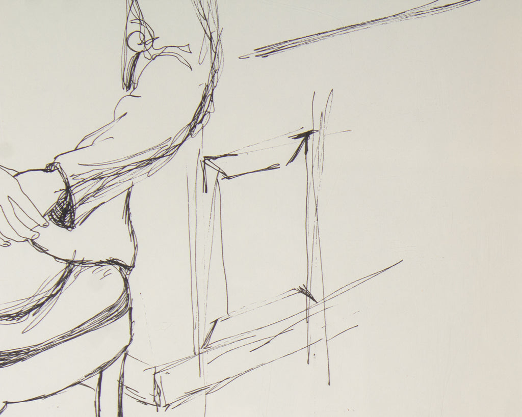 Harry Hilson 1960s Ink Portrait Drawing of Seated Man