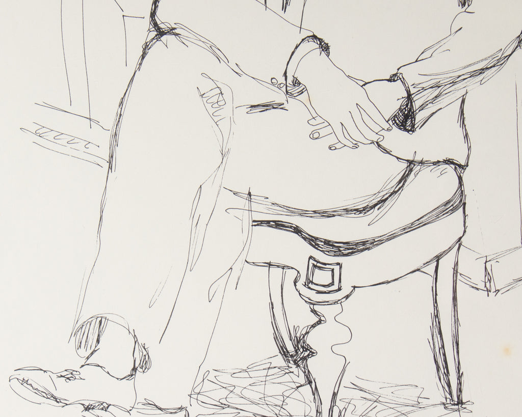 Harry Hilson 1960s Ink Portrait Drawing of Seated Man