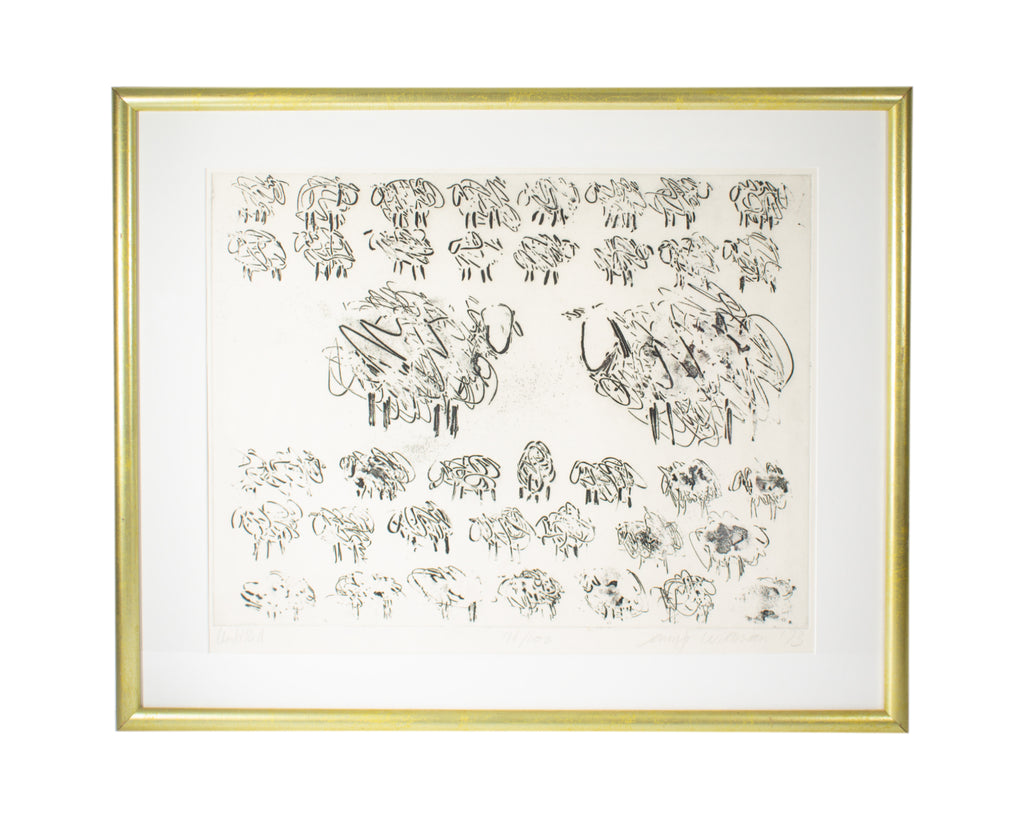 Jennifer Wildman 1973 Abstract Intaglio Print of Sheep