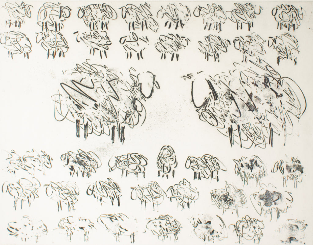 Jennifer Wildman 1973 Abstract Intaglio Print of Sheep