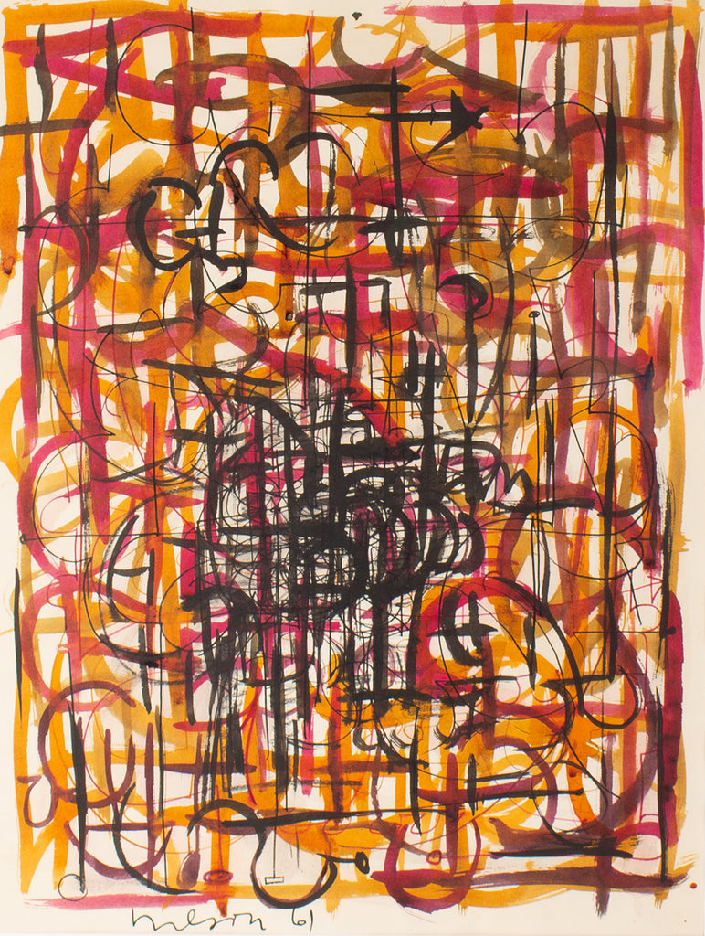 Harry Hilson 1961 Abstract Ink and Watercolor Painting