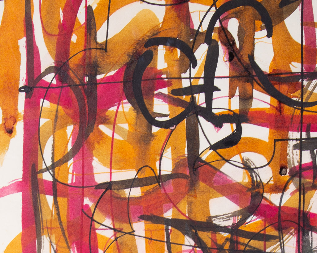 Harry Hilson 1961 Abstract Ink and Watercolor Painting