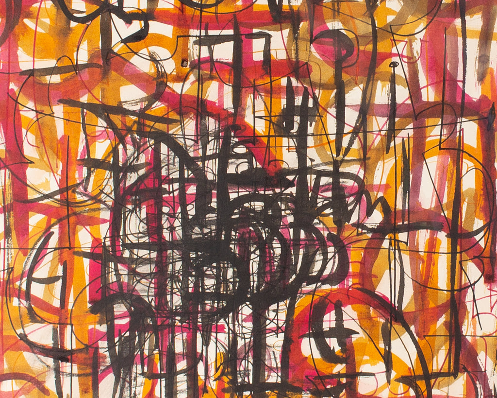Harry Hilson 1961 Abstract Ink and Watercolor Painting