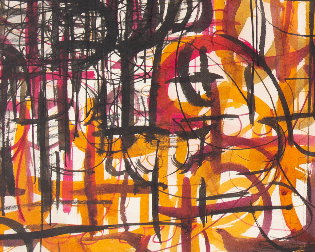 Harry Hilson 1961 Abstract Ink and Watercolor Painting