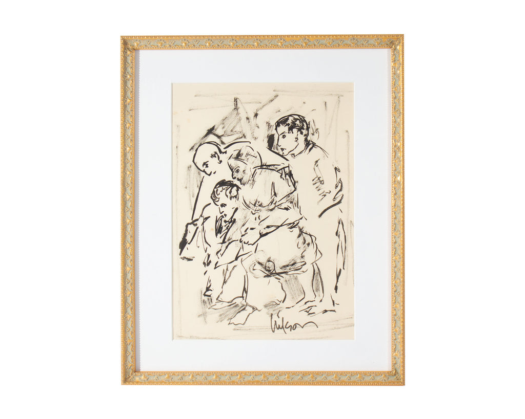 Harry Hilson 1960s Ink Drawing of Figures
