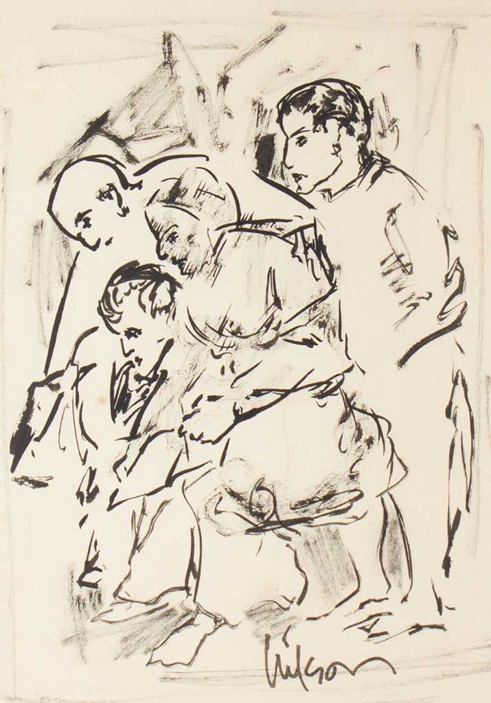 Harry Hilson 1960s Ink Drawing of Figures