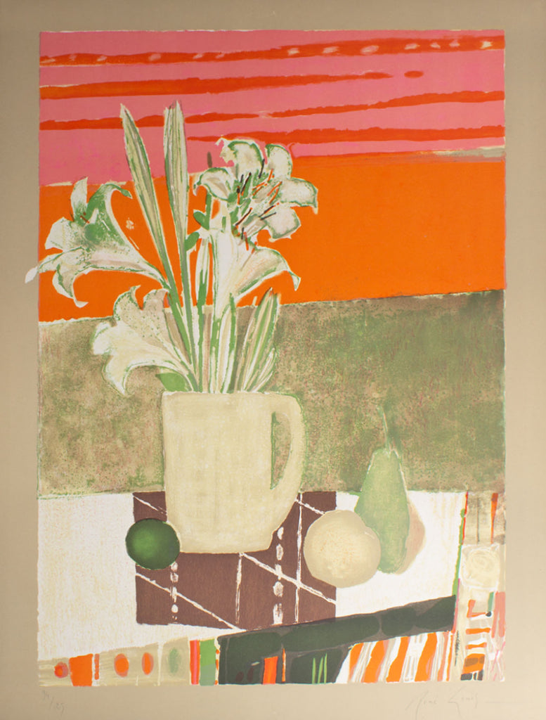 René Genis “Still Life with Pear and Lilies” Still Life Lithograph