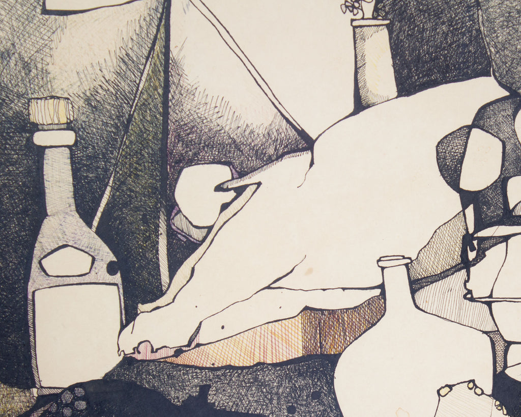 Nicholas Takis Abstract Still Life Ink Drawing