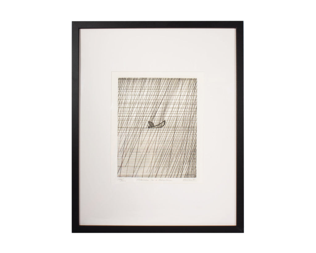 Art Hansen 1982 “Fisherman in a Rainstorm” Abstract Etching