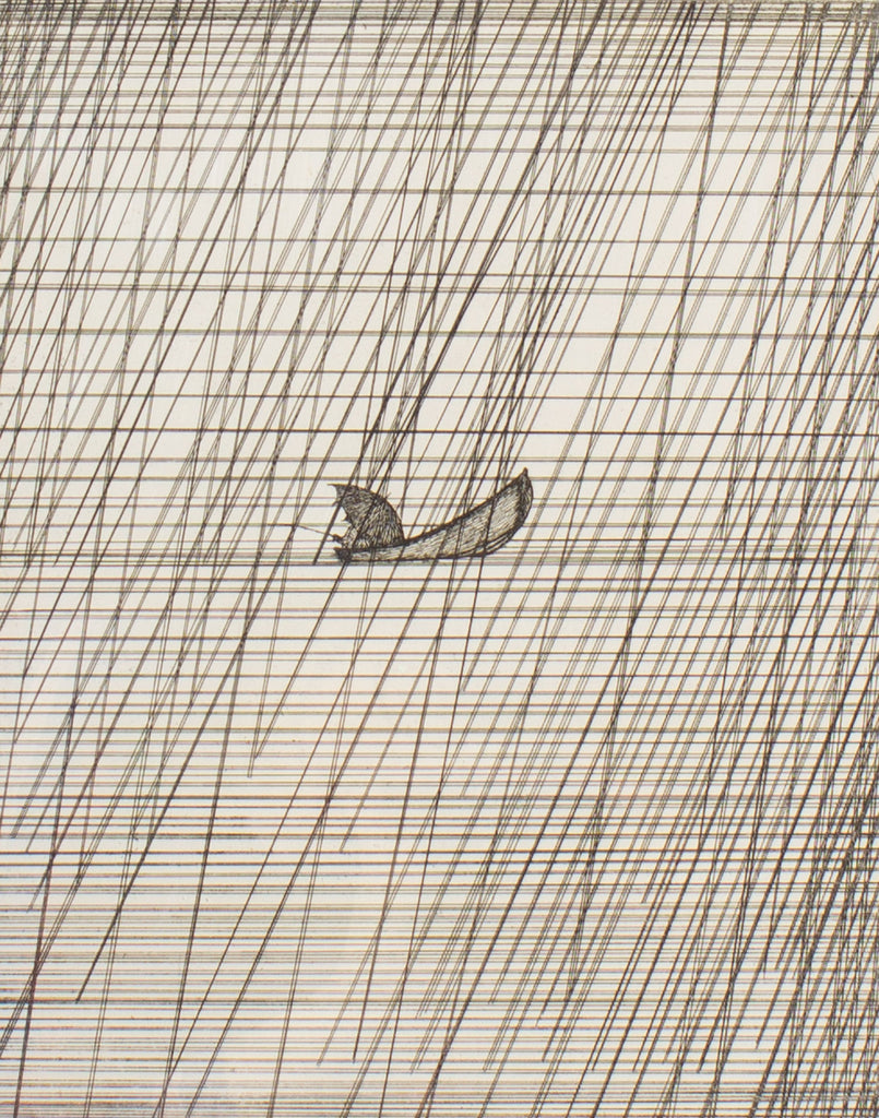 Art Hansen 1982 “Fisherman in a Rainstorm” Abstract Etching