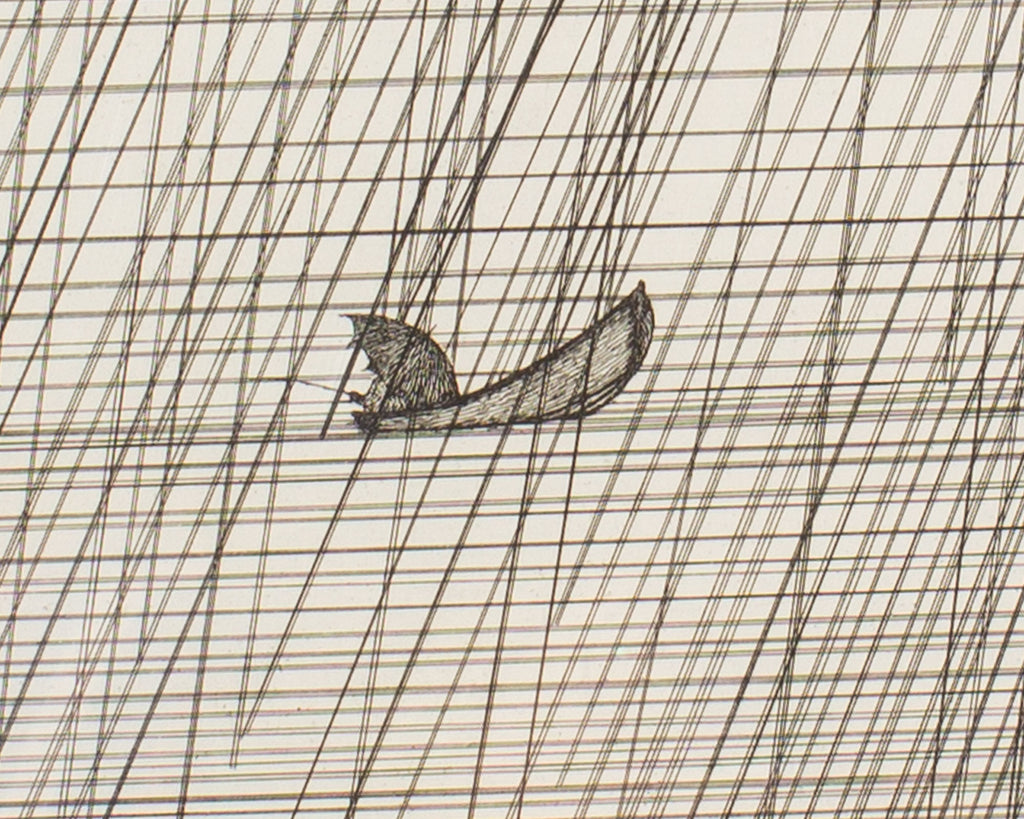 Art Hansen 1982 “Fisherman in a Rainstorm” Abstract Etching
