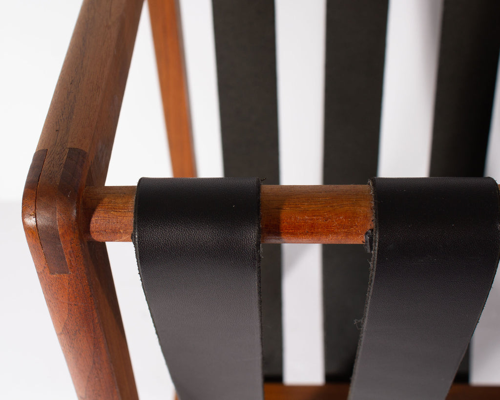 Mid-Century Teak and Black Leather Magazine Rack