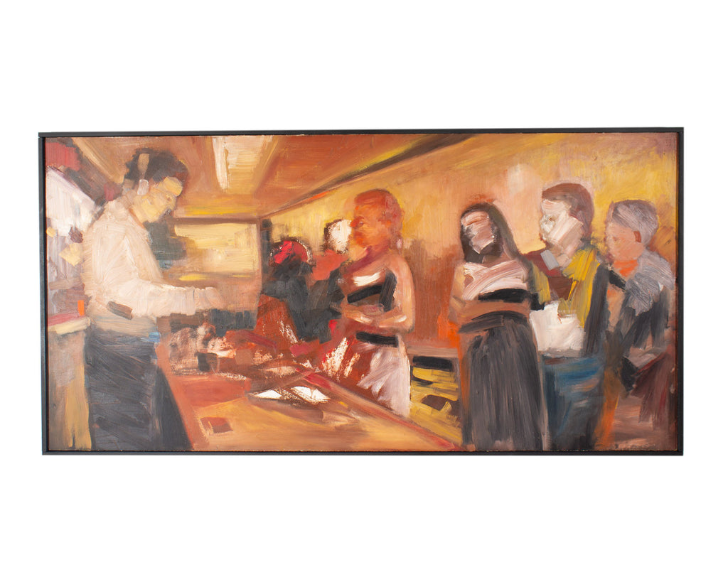 Darrell L. Anderson Oil on Board Painting of Bar