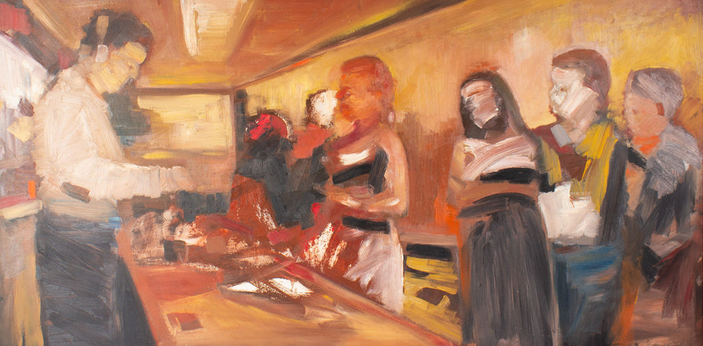 Darrell L. Anderson Oil on Board Painting of Bar