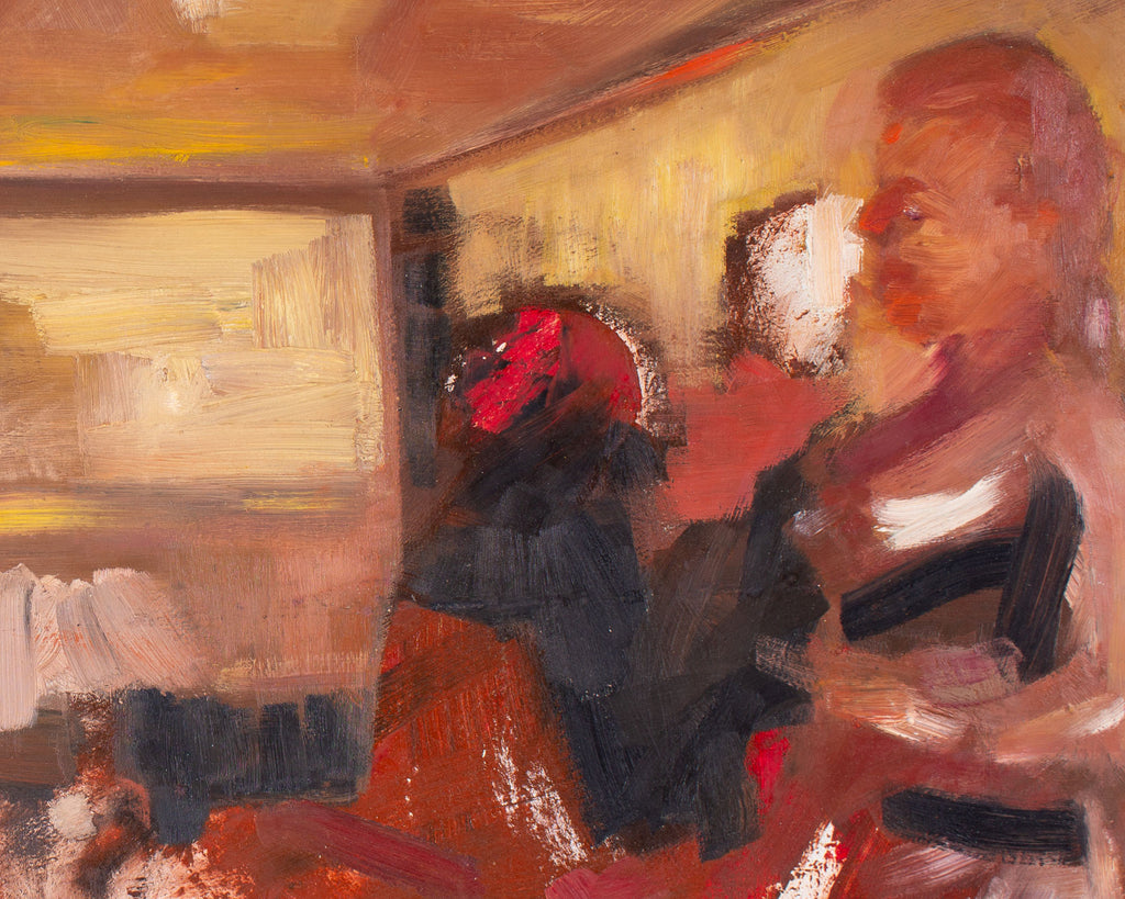 Darrell L. Anderson Oil on Board Painting of Bar