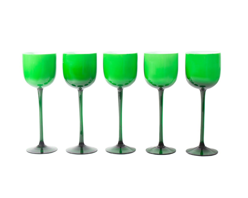 Carlo Moretti Cased Green 9.5” Wine Glasses, Set of Five