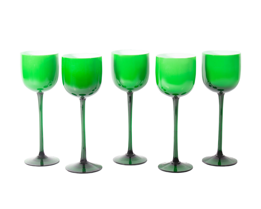 Carlo Moretti Cased Green 9.5” Wine Glasses, Set of Five