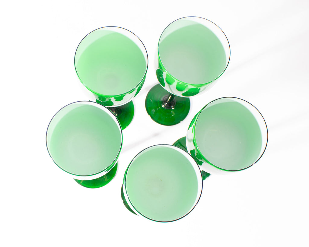 Carlo Moretti Cased Green 9.5” Wine Glasses, Set of Five