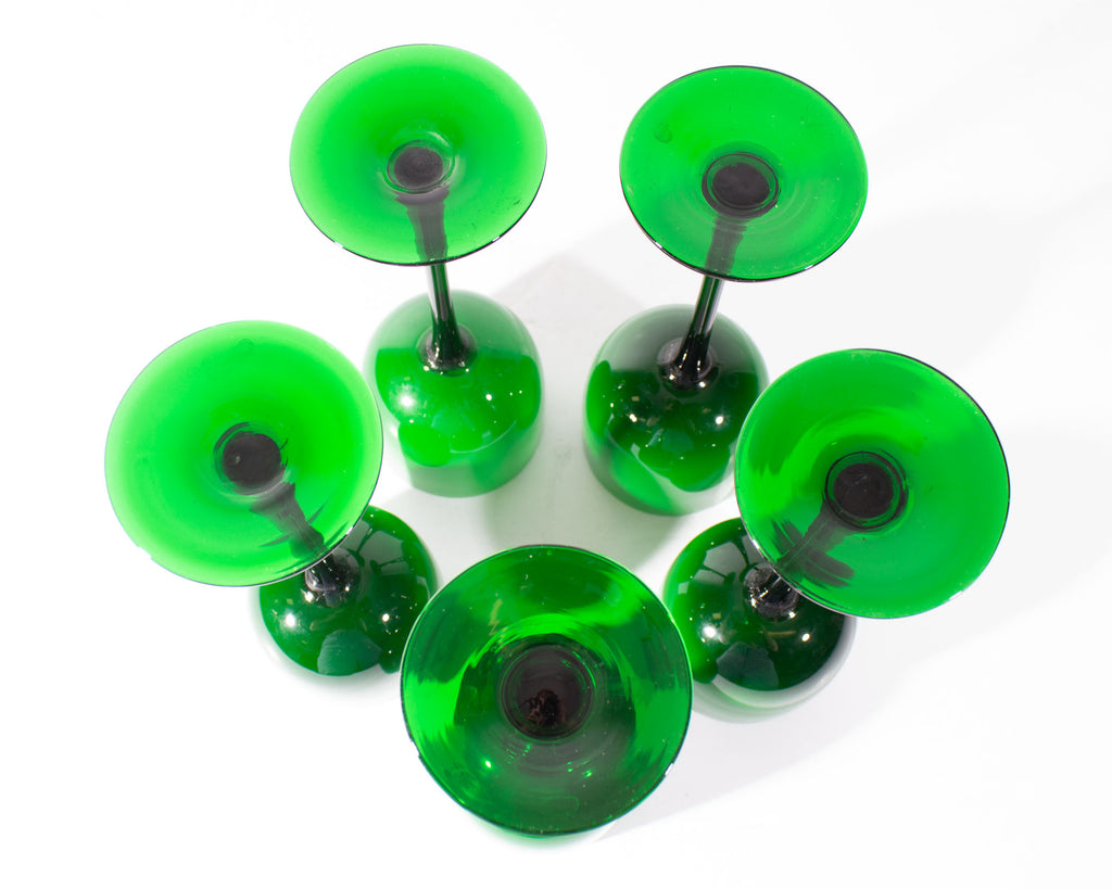 Carlo Moretti Cased Green 9.5” Wine Glasses, Set of Five