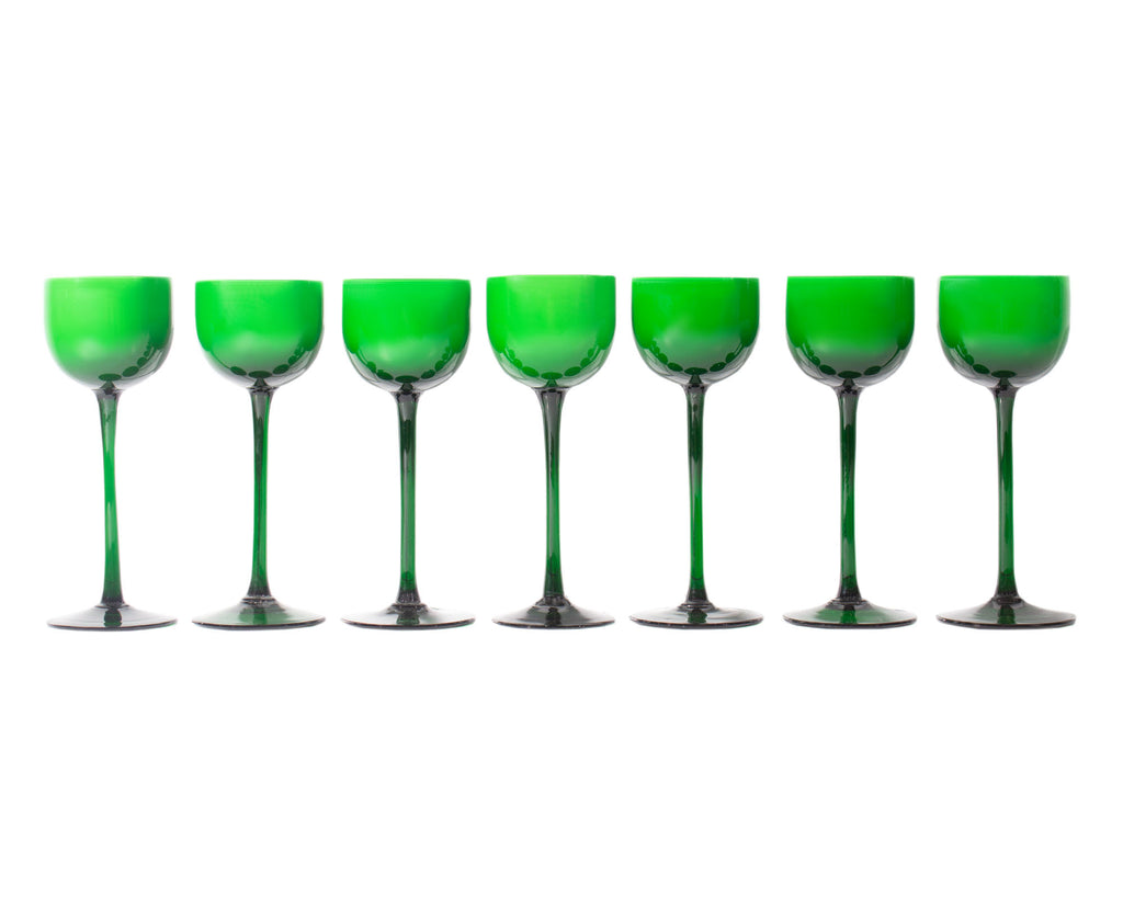 Carlo Moretti Cased Green 6.75” Glasses, Set of Seven