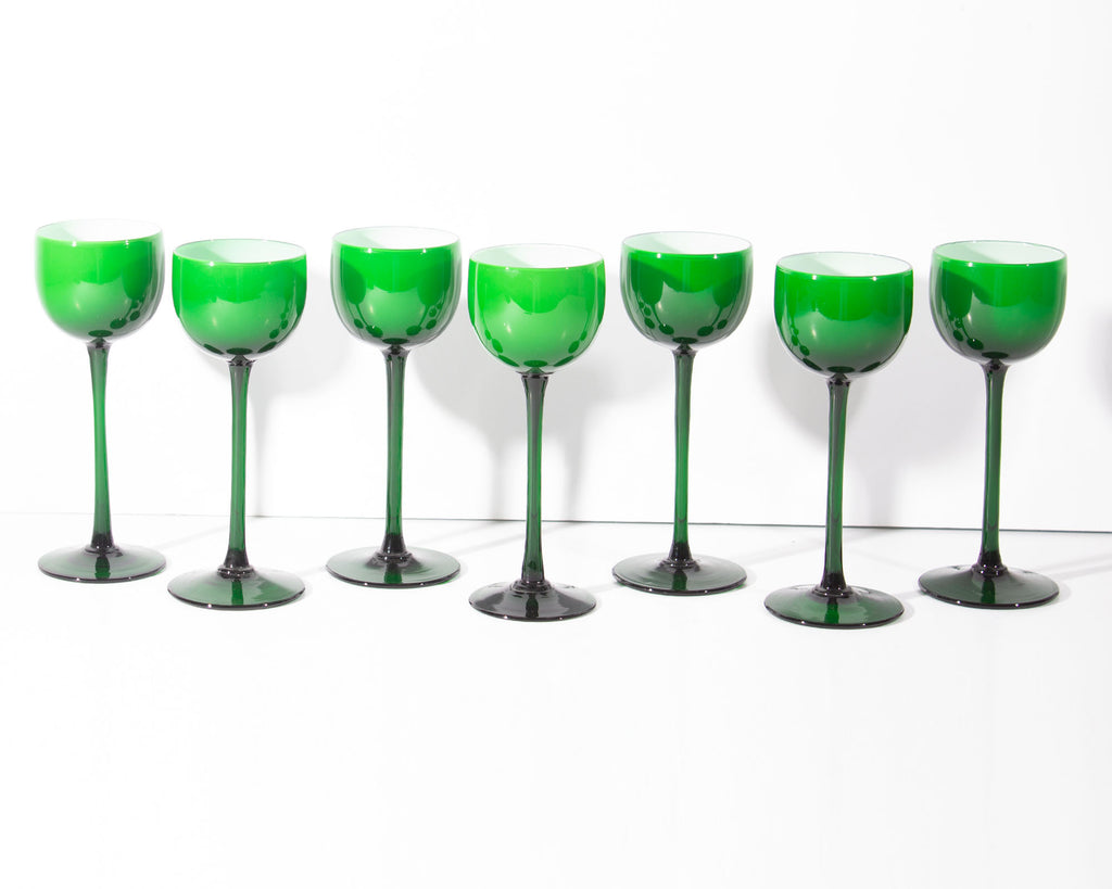 Carlo Moretti Cased Green 6.75” Glasses, Set of Seven