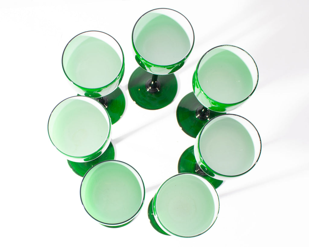 Carlo Moretti Cased Green 6.75” Glasses, Set of Seven